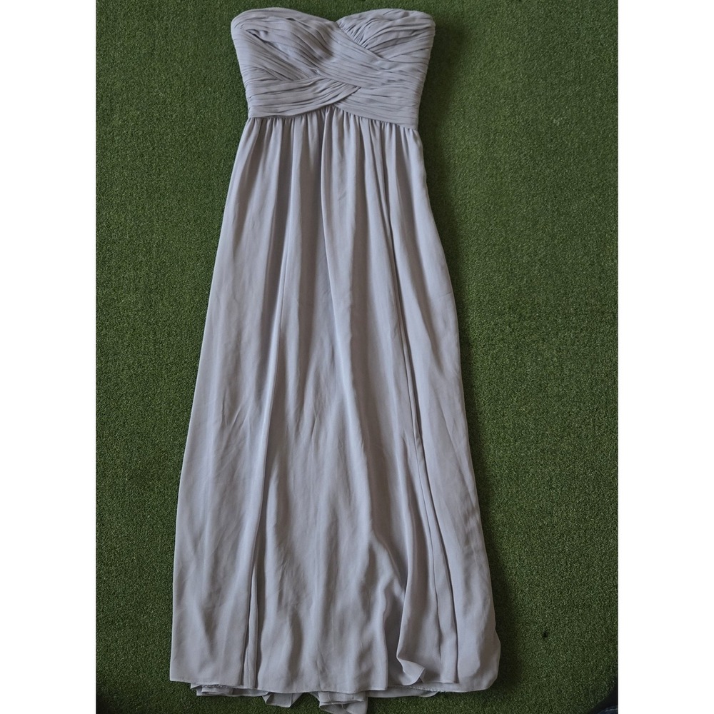 Lauren Ralph Lauren Evening Strapless Maxi Dress Gray Ruched Bodice Formal